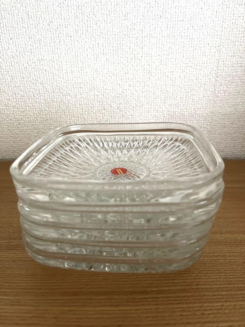 Amazon | シール付 昭和レトロ hoya クリスタル 角小皿 5枚セット